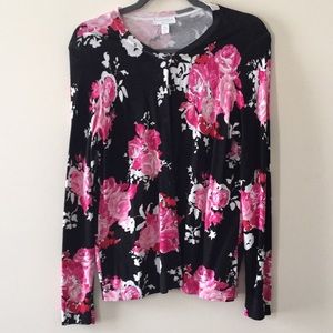 Pink & Red Rose Patterned Cardigan